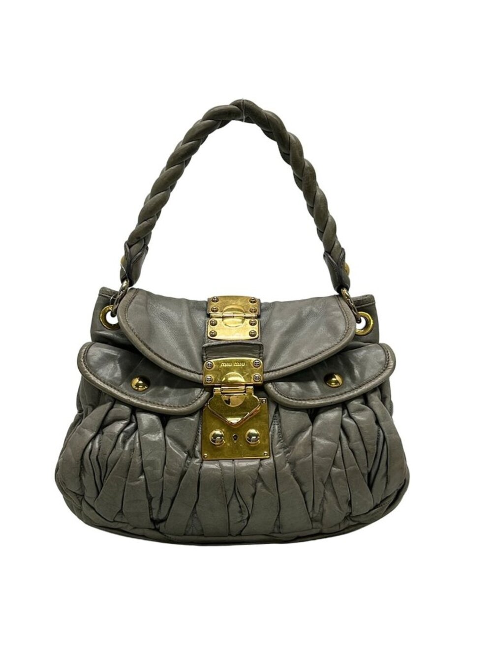 Miu Miu Handbag Matelasse Light Gray Leather
